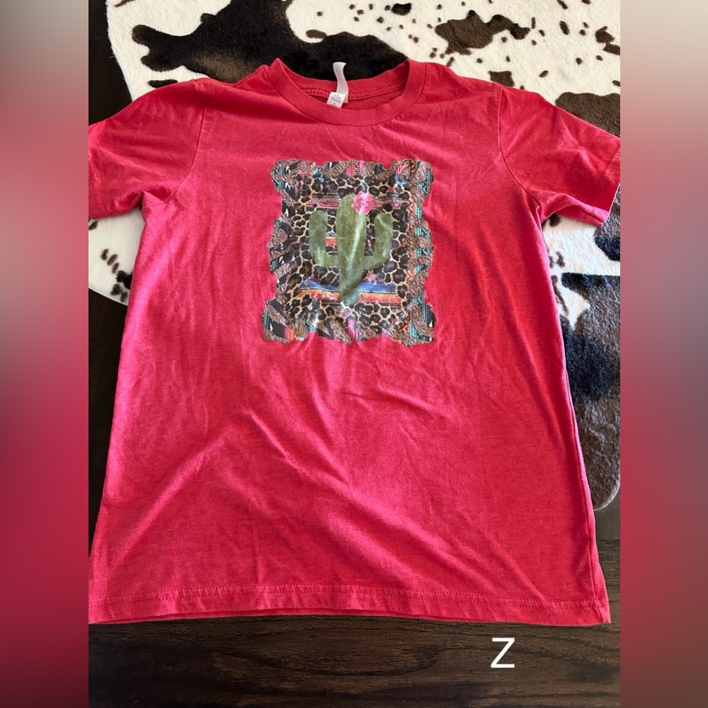Bella Canvas Kids Heathered Red Cactus/ Leopard/ Serape Print Shirt Sz. 14/16